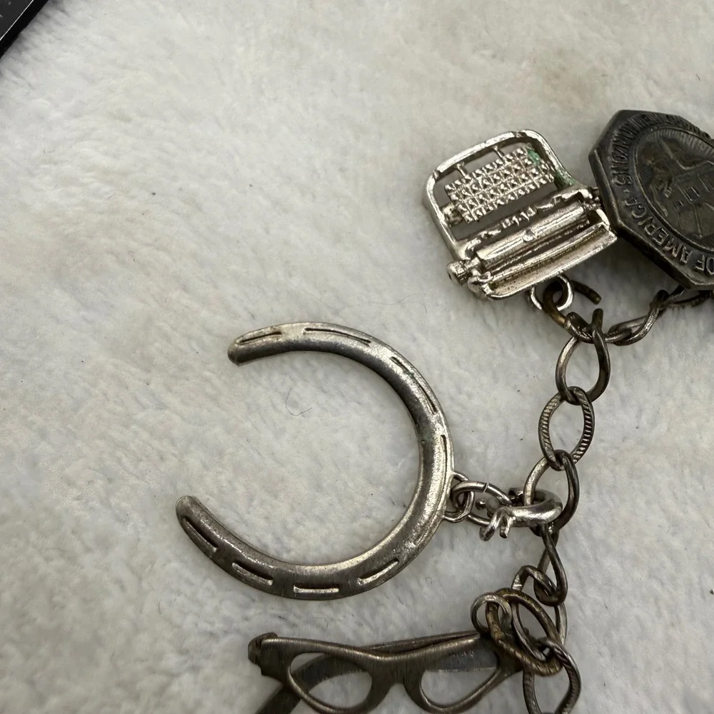 Vintage Charm Bracelet Western Germany 4-H Bible Typewriter Poodle FHA 6.5